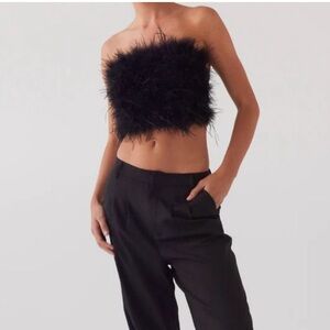 Peppermayo Black Feather-Trim Strapless Crop Top